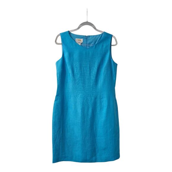 Talbots Dress PETITE Size 12 Sheath 100% Irish Linen Blue Sleeveless V-Neck Zip - Picture 1 of 7
